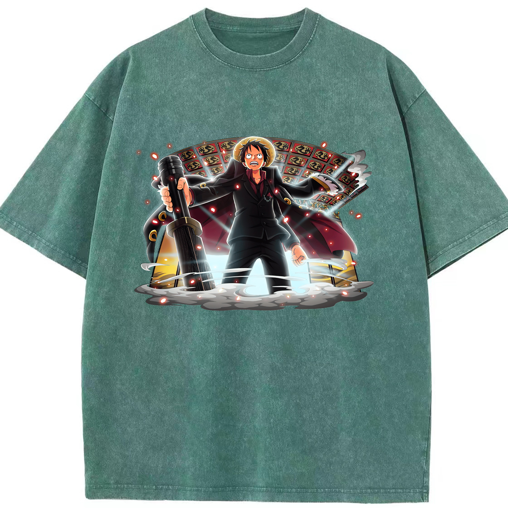 （画像用） ワンピース モンキー・D・ルフィ ONE PIECE Monkey D. Luffy 綿100% ヴィンテージ風 半袖Tシャツ（フロントプリント）
